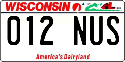 WI license plate 012NUS
