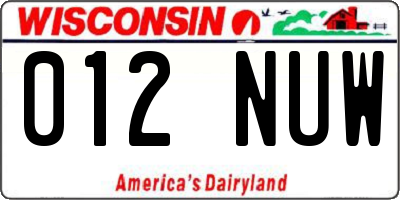 WI license plate 012NUW