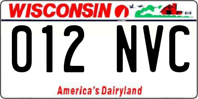 WI license plate 012NVC