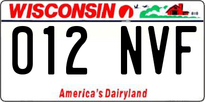 WI license plate 012NVF