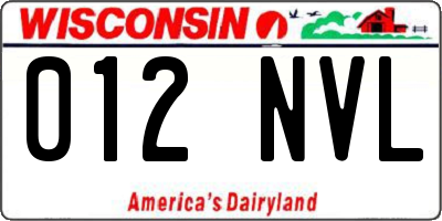 WI license plate 012NVL