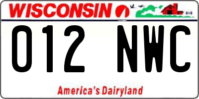 WI license plate 012NWC