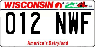 WI license plate 012NWF
