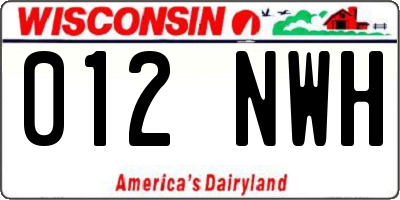 WI license plate 012NWH
