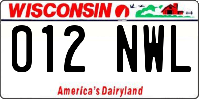 WI license plate 012NWL