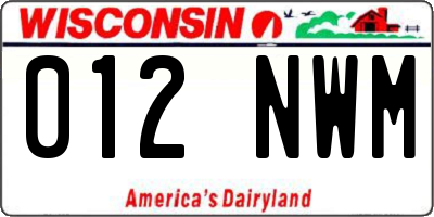WI license plate 012NWM