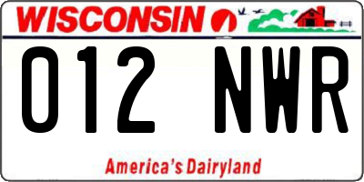 WI license plate 012NWR