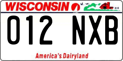WI license plate 012NXB