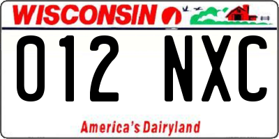 WI license plate 012NXC