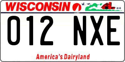 WI license plate 012NXE