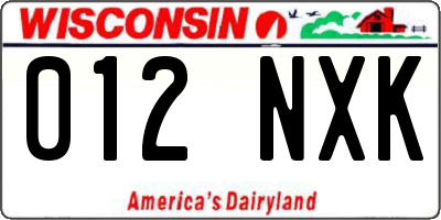 WI license plate 012NXK
