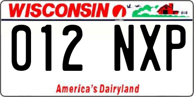 WI license plate 012NXP