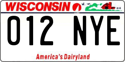 WI license plate 012NYE