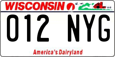 WI license plate 012NYG