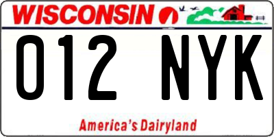 WI license plate 012NYK