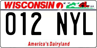 WI license plate 012NYL