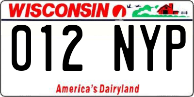 WI license plate 012NYP