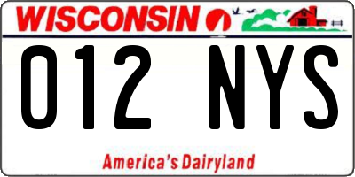 WI license plate 012NYS