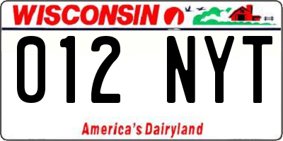 WI license plate 012NYT