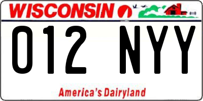 WI license plate 012NYY