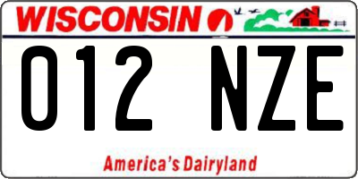 WI license plate 012NZE