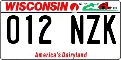 WI license plate 012NZK