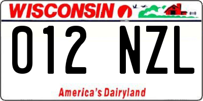 WI license plate 012NZL