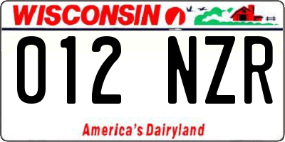 WI license plate 012NZR