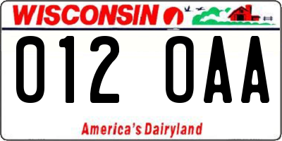 WI license plate 012OAA
