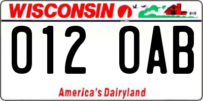 WI license plate 012OAB