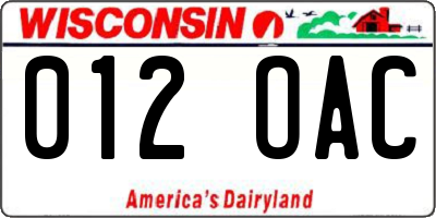 WI license plate 012OAC