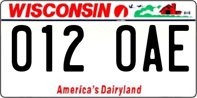 WI license plate 012OAE