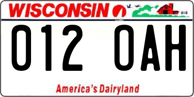 WI license plate 012OAH
