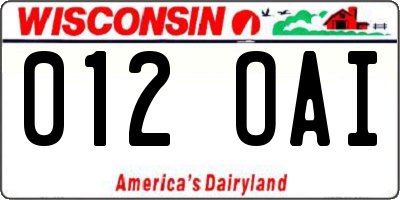 WI license plate 012OAI
