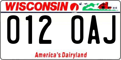 WI license plate 012OAJ