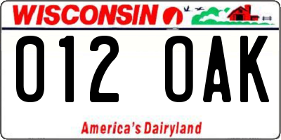 WI license plate 012OAK