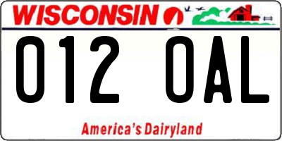 WI license plate 012OAL