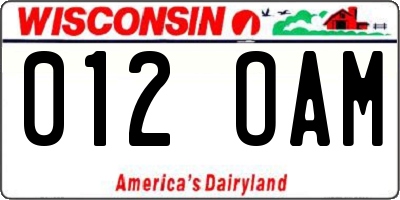 WI license plate 012OAM