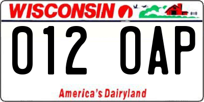 WI license plate 012OAP