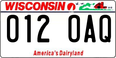 WI license plate 012OAQ