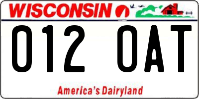 WI license plate 012OAT