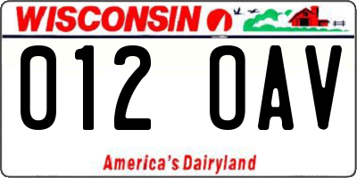 WI license plate 012OAV