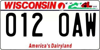 WI license plate 012OAW