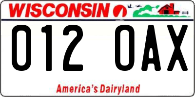 WI license plate 012OAX