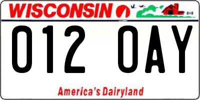 WI license plate 012OAY