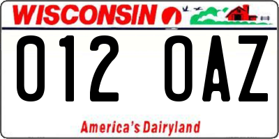 WI license plate 012OAZ