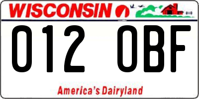 WI license plate 012OBF