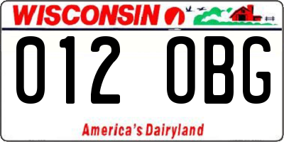WI license plate 012OBG