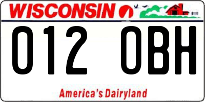 WI license plate 012OBH