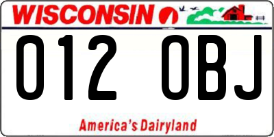 WI license plate 012OBJ
